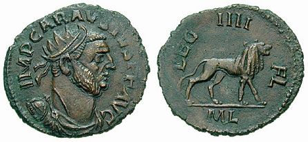 Rzym starożytny -... - 3-29. Marcus Aurelius Mausaeus Carausius Uzurpator w Brytanii w latach 286 - 287 do 293.jpg