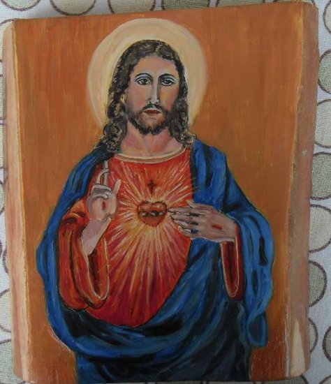 ikony i obrazy sakralne - Najświętrze serce Jezusa-deska17x15 cm,oleje,szelak.JPG