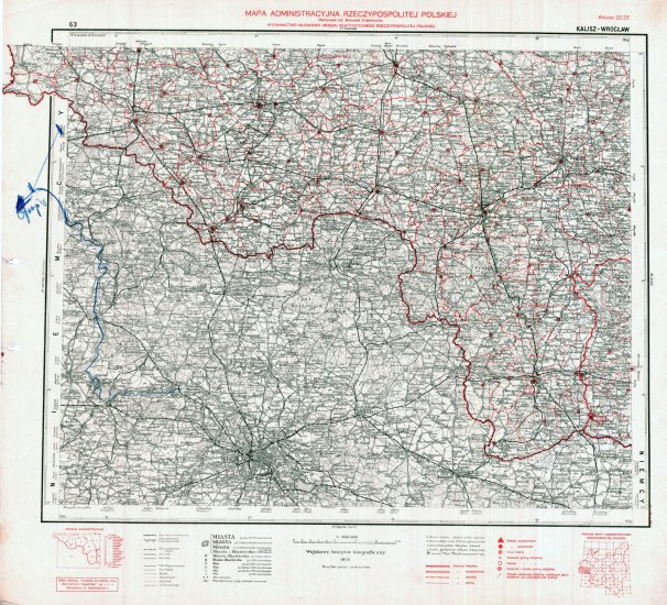 Mapa administracyjna Rzeczypospolitej Polskiej 1-300.000 - 63 - Arkusz 22-23 KALISZ-WROCŁAW WIG 1937.jpg