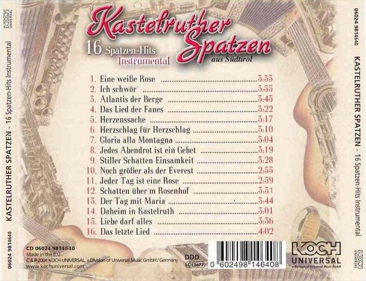 Kastelruther Spat... - Kastelruther Spatzen - 16 Spatzen-Hits Instrumental Back.jpg