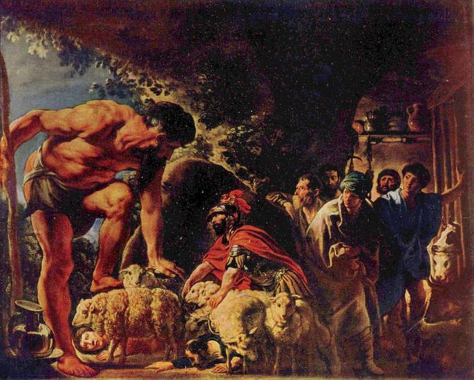 Mitologia w sztuce - 10 Jakob Jordaens - Odyseusz w jaskini Polifema.jpg