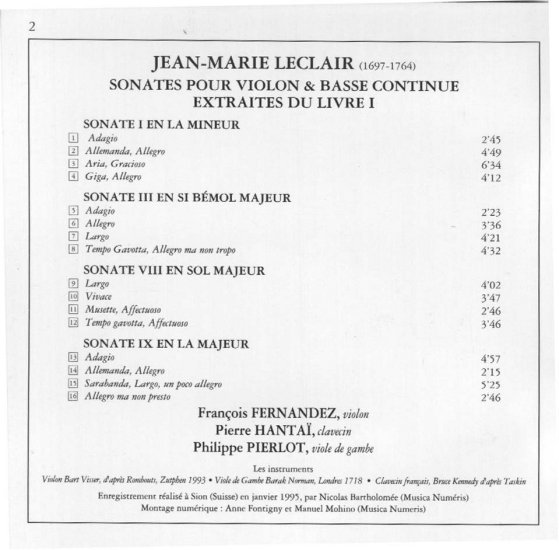Sonates pour Viol... - Leclair - Violin Sonatas Book 1 Opus 1 - CD tracks.jpg